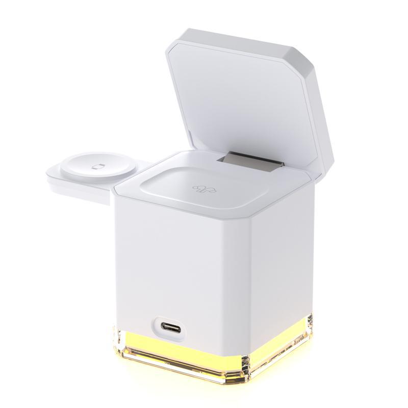 Soporte para teléfono móvil, vertical plegable, adecuado para teléfono móvil Apple, auricular Bluetooth, cargador inalámbrico tres en uno magnético de 15W