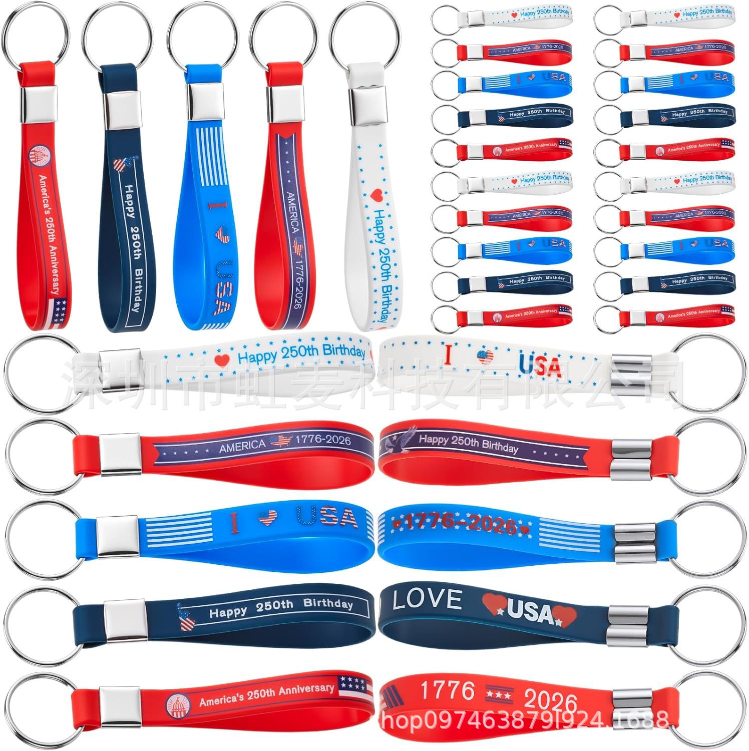 American 250Th Anniversary Silicone Keychain Patriotic Theme I Love Usa Pendant Cross-Border Gift Wholesale