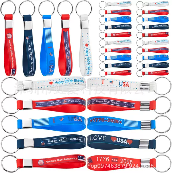 American 250Th Anniversary Silicone Keychain Patriotic Theme I Love Usa Pendant Cross-Border Gift Wholesale