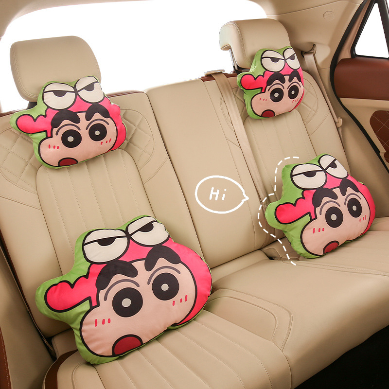 四季通用卡通汽车头枕腰靠套装 车用颈枕护颈枕头 可爱车载抱枕靠