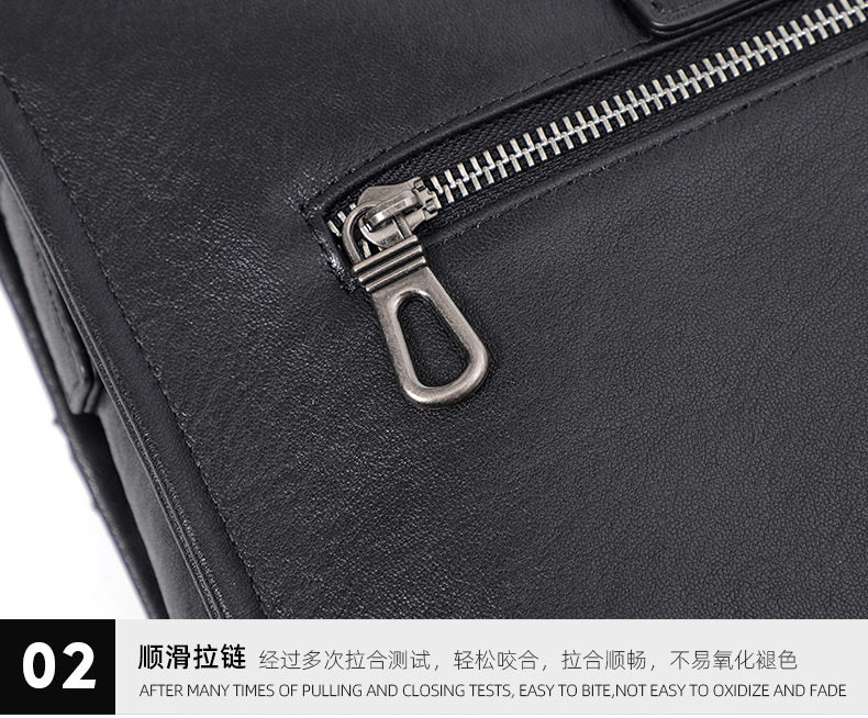 Túi xách tay công sở nam da bò lớp đầu, cặp đựng laptop 15.6 inch nhiều ngăn, 39×7×29 cm — Màu đen chi tiết 19