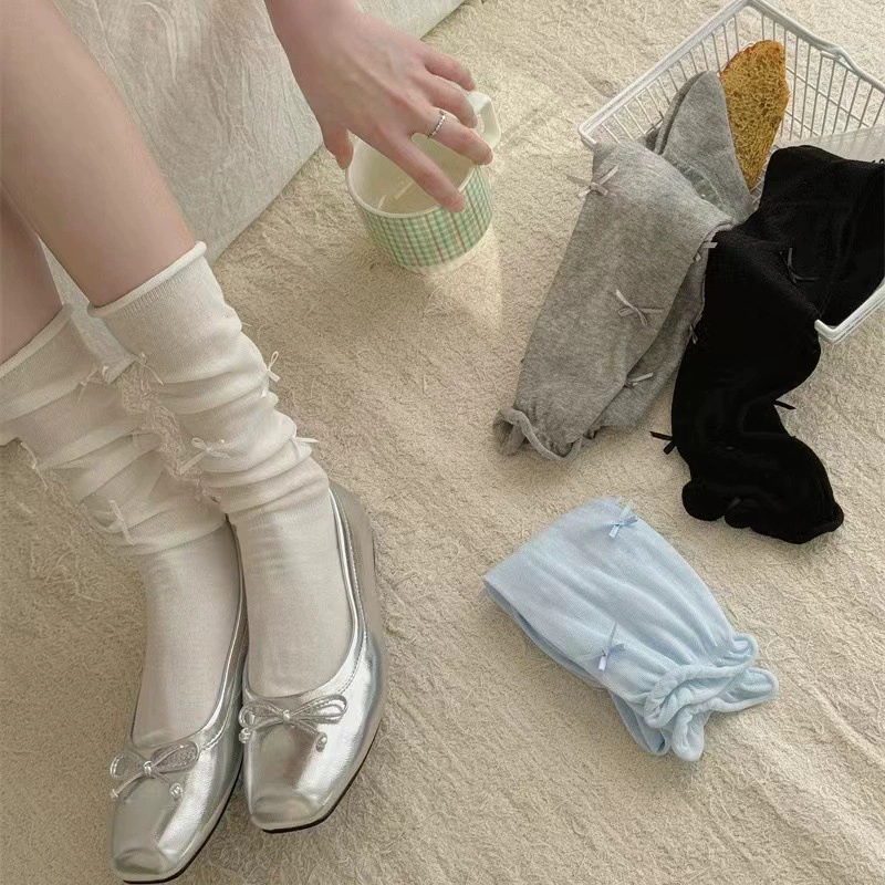 Летние женские носки JK Lolita с бантом в балетном стиле, белые носки выше колена до середины икры, носки Pure Desire, бесшовные носки.