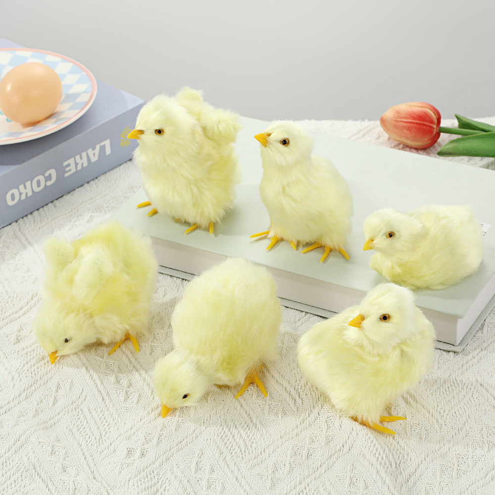Simulated Plush Chick Ornaments, Cute Little Yellow Chicken Decorations, Easter Scene Layout Props, Desktop Simulation Ornaments