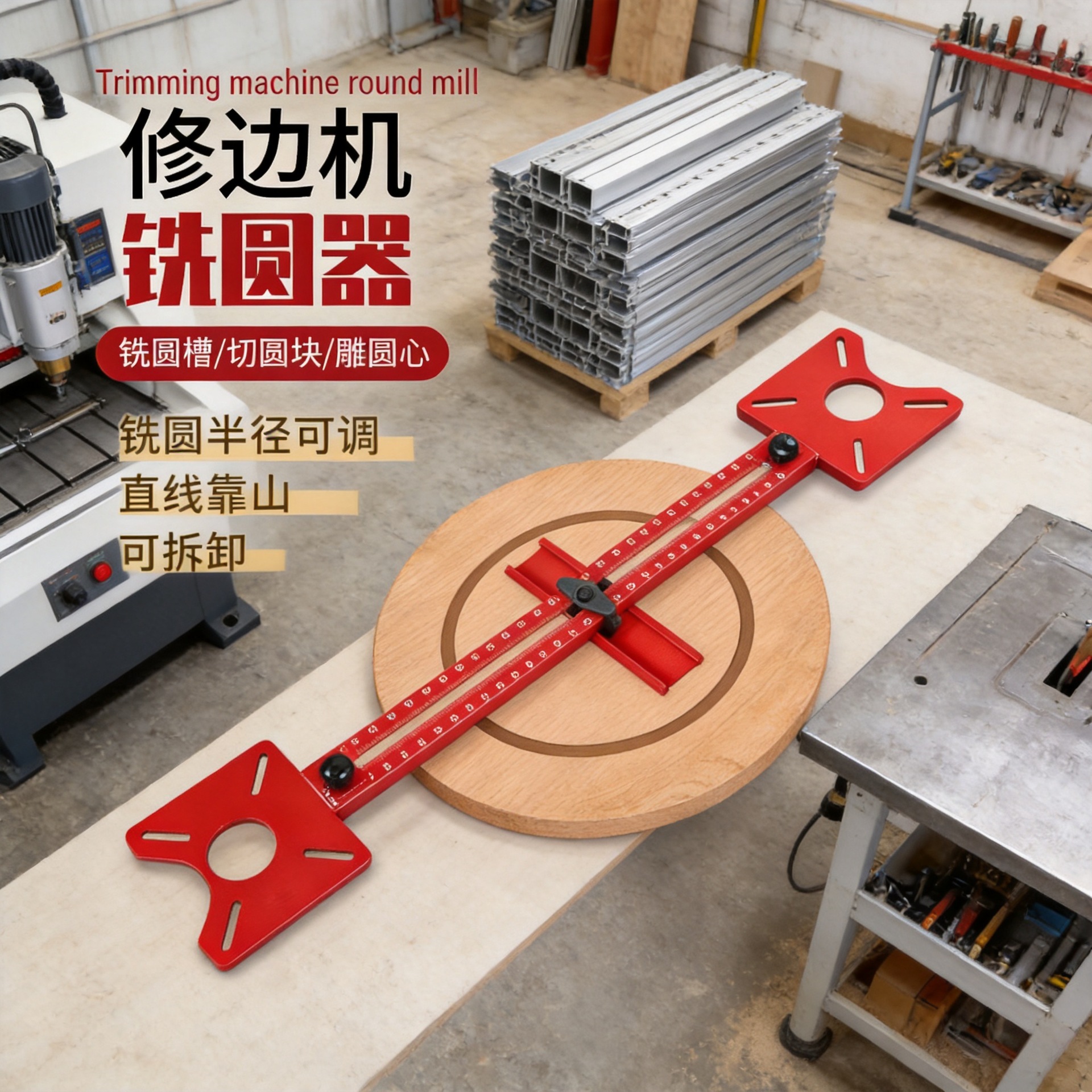 修边机平衡板倒装板底座修圆辅助工具木工圆弧切圆机倒角铣圆