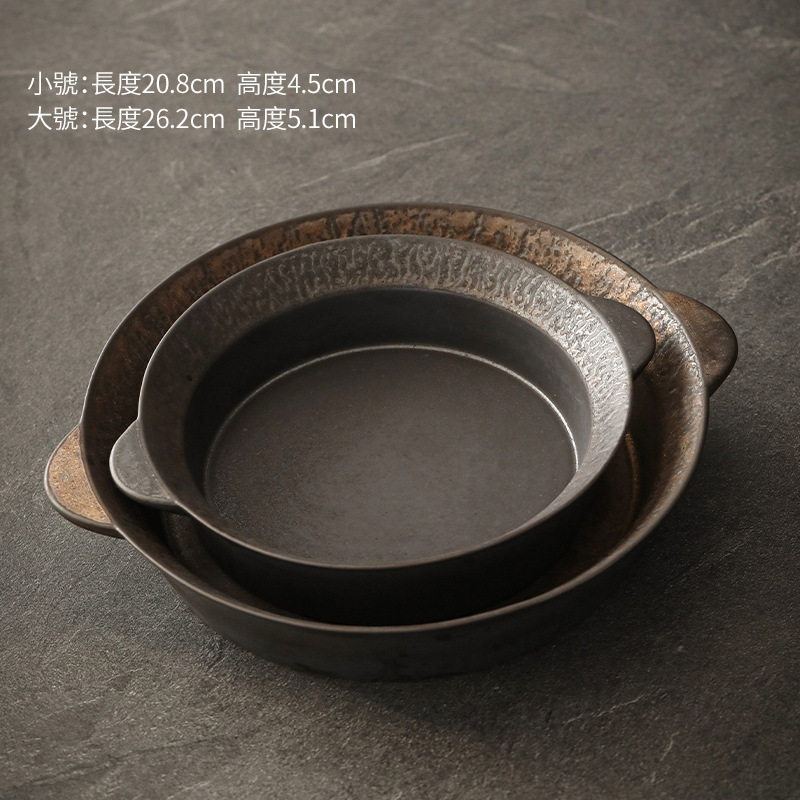 Logotipo personalizado Snacks de cerámica gruesa Plato de frutas Plato de postre Plato de oreja de gato Plato retro binaural Cerámica Kung Fu Juego de té