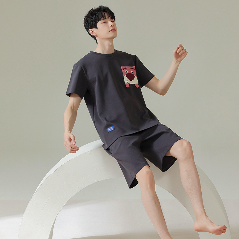 Pareja de pijamas de verano de algodón de manga corta de Internet celebridad oso lindo de dibujos animados nuevo camisón ropa de casa de las mujeres traje de verano