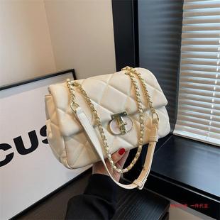 Korean style women's bag 2023 new fashion chain messenger bag simple western style rhombus embroidery thread fashion small square bag