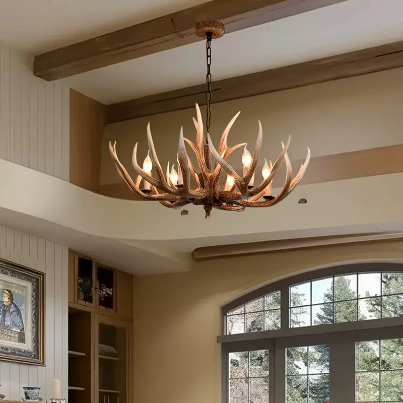 美式小木屋树脂鹿角吊灯复古家装客厅餐厅装饰灯具楼道吧台鹿角灯