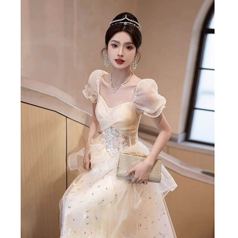 Вечернее платье для женщин, французское легкое роскошное нишевое элитное потрясающее платье для вечеринки по случаю дня рождения для взрослых, супер сказочное летнее платье.