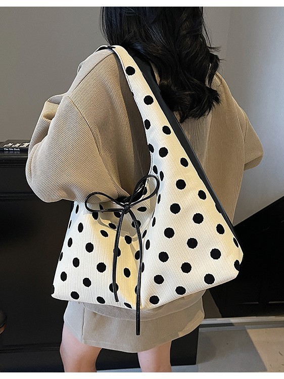 クロスボーダー水玉キャンバスバッグレディース2025新作トートバッグ大容量ポータブル野菜バスケットバッグ通勤脇バッグ|undefined