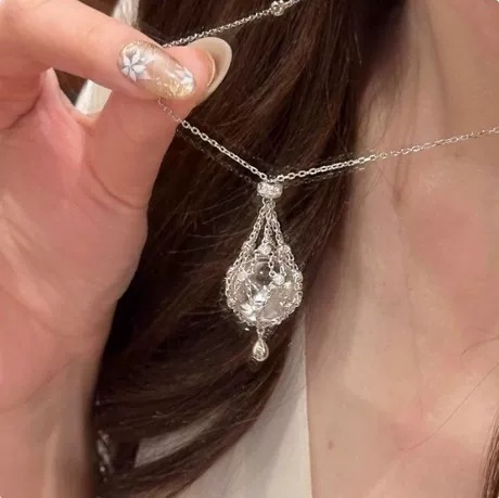 실버 버블 메쉬 크리스탈 목걸이 - 18mm