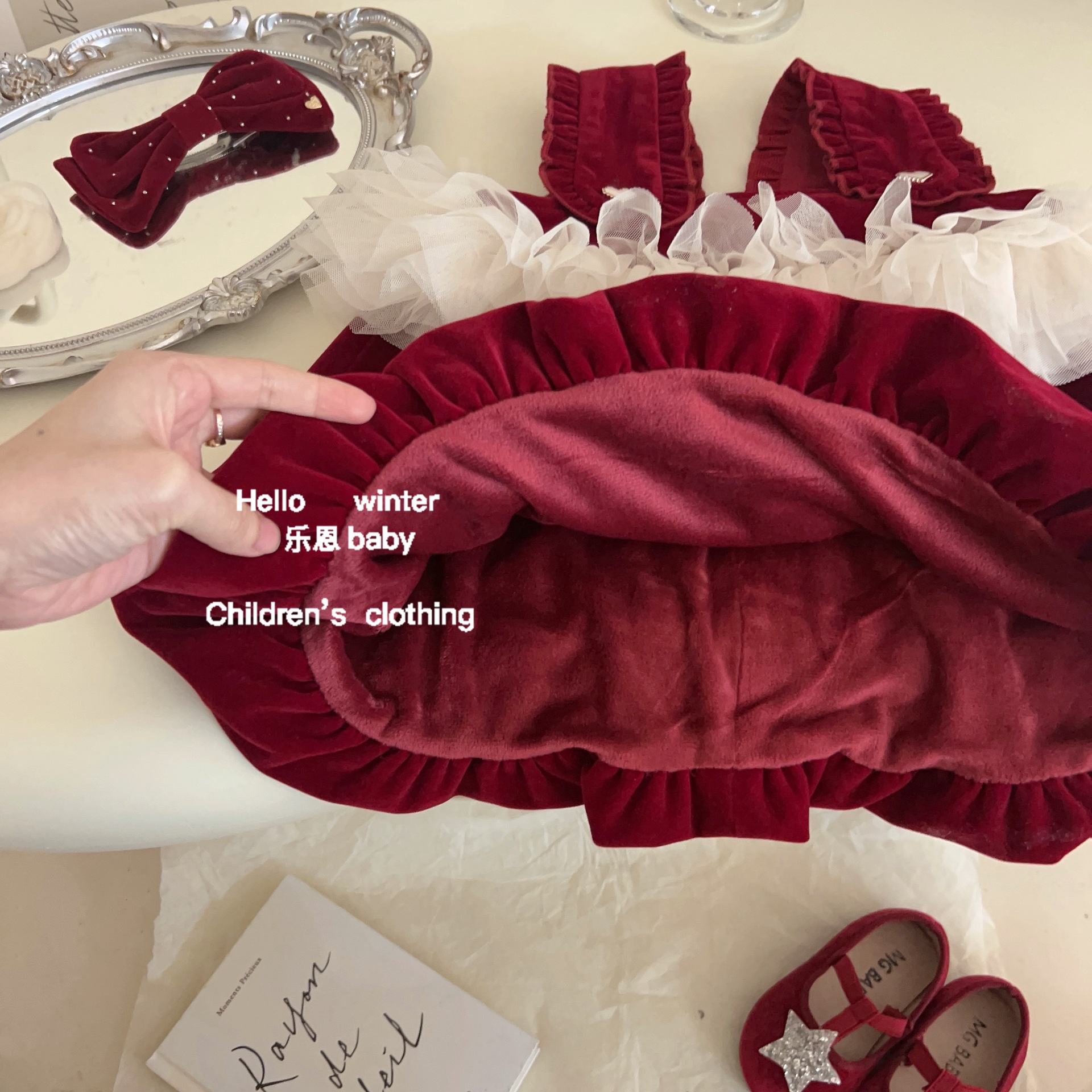 Leen ropa para niños niña chaleco de capullo rojo más falda de terciopelo falda de tirantes retro vestido de princesa festivo lindo