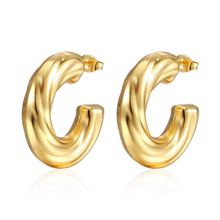 Daily Occasion 304 Stainless Steel Material PVD Coated 18K Gold Real Gold Plated C Shape 304 Stainless Steel Fashion Waterproof Non Tarnish Ear Studs