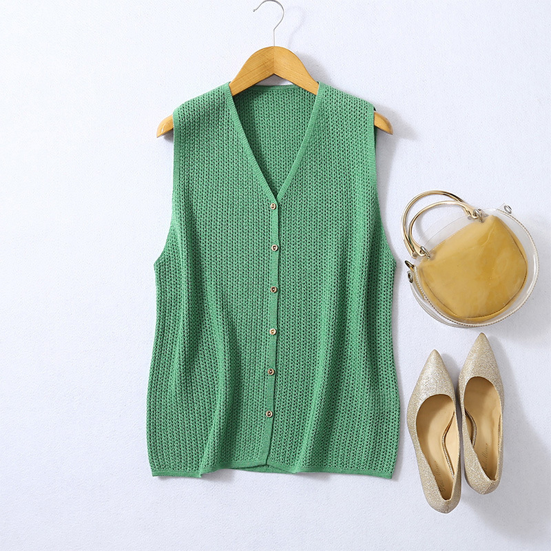 Spring and Summer Cut Out Knitted Vest, High-End Mulberry Silk Knitted Cardigan for Women, Summer Silk Outer Vest Vest
