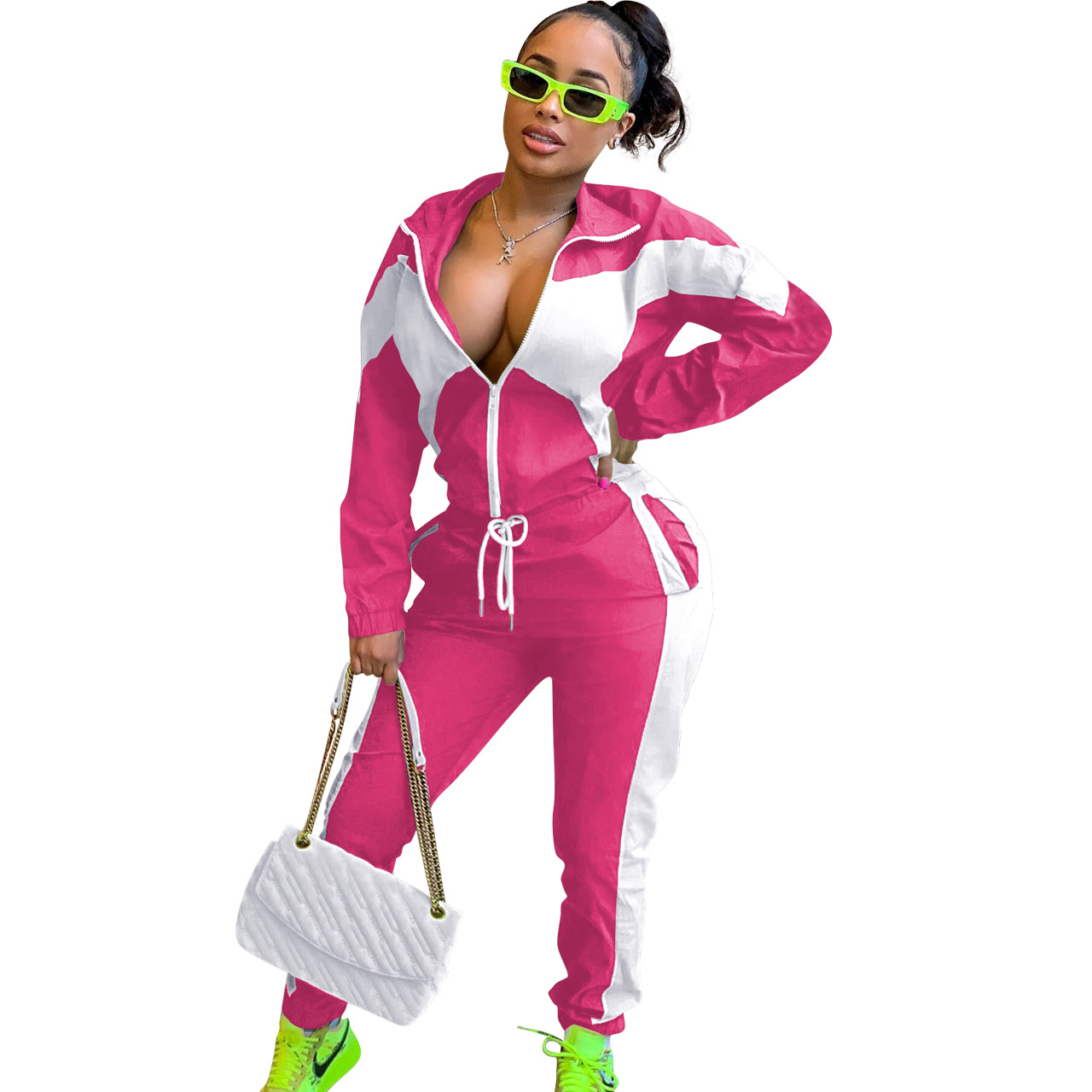 364g Weight Long Sleeve Sleeve Length Polyester Fabric Type Pant Co-ord Set Sets Type 2 Pieces Set Quantity Daily Occasion Turndown Neckline Regular Fit Fit Type Color Block Pattern Spring, Autumn Season Women's Gender Casual, Streetwear Style Daily Women's Casual Streetwear Color Block Polyester Pant Co-ord Set Pants Sets 31