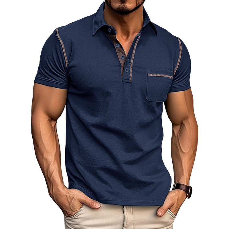 2024 summer European and American men's short sleeve POLO shirt foreign trade men's lapel t-shirt cross-border coat color matching Polos