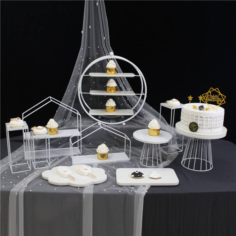 Soporte de pastel americano redondo fiesta de cumpleaños Metal boda plato de fruta soporte Fiesta celebración postre Placa de exhibición image 16