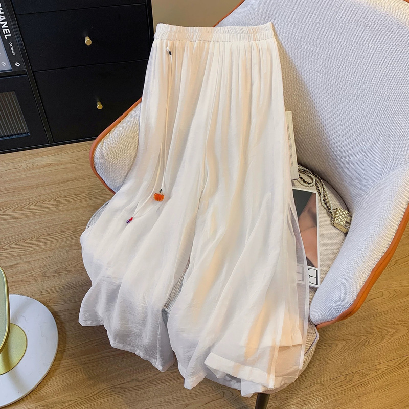 Cotton and Linen Double-Layer Thin Wide-Leg Pants for Women, Summer Drapey Slimming Fairy-Like Flowing Straight-Leg Side-Slit Casual Pants Trendy Cotton and Linen Double-Layer Thin Wide-Leg Pants for Women, Summer Drapey Slimming Fairy-Like Flowing Straight-Leg Side-Slit Casual Pants Trendy