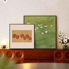 柿柿如意中古風緑風景画客間装飾画レストランのデスクトップに壁面芸術掛け画を並べます。
