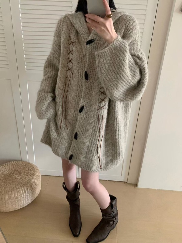 宽松大码针织开衫女装秋冬新款慵懒风柔软舒适今年流行的显瘦外套|undefined