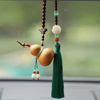 Creative Pendant Car Hanging Female Car Pendant Car Pendant Jewelry Rearview Mirror Male Gourd Real (Car hanging) - style-1-pea-green-tassel-without-box