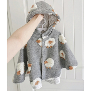 Cyber Celebrant Baby Going Out Cloak Spring and Autumn New Super Cute Baby Plush Hooded Windshield Coat Autumn