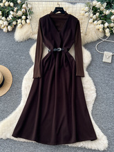 秋冬叠穿两件套女感绑带收腰无袖呢子连衣裙+打底针织衫套装