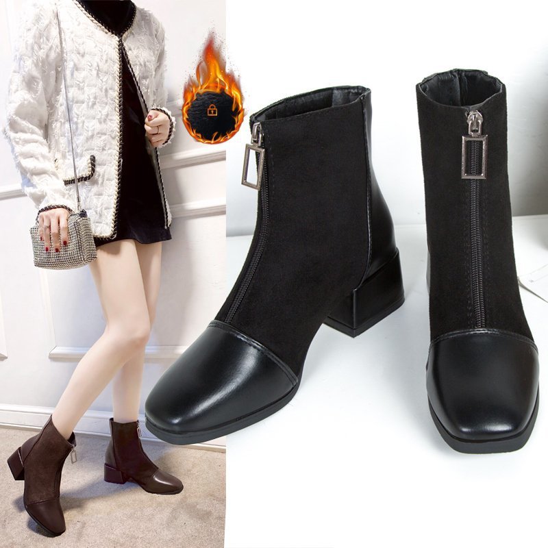 Martin Boots 2025 New Spring and Autumn Single Boots French High-Heeled Martin Boots Fashion Petite Chunky Heel Slim Boots Wholesale