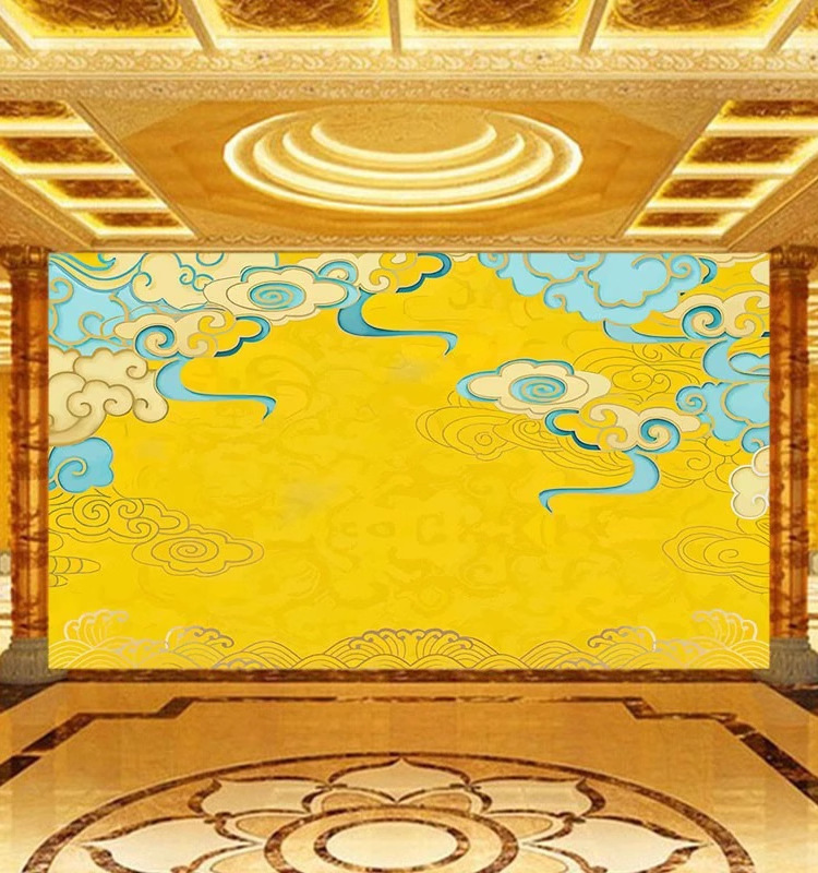 鶴と雲の絵仏殿壁紙中国風丹頂鶴仙堂香台黄金蓮壁紙禅天井壁画|undefined