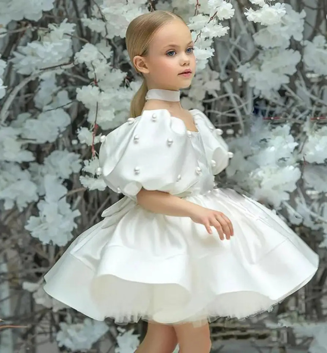 Children's Princess 2026 New Model Little Girl Stage Performance Outfit French Puff Sleeve Short Dress_voghion.com