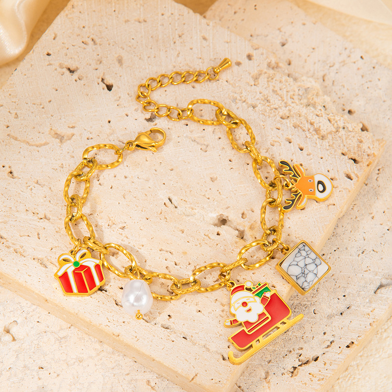 14g Weight Cute Christmas Tree Santa Claus Elk Titanium Steel Bracelets In Bulk Christmas