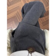 深灰色毛呢加绒直筒屁帘裤女秋冬季新款小个子高腰垂感加厚阔腿裤