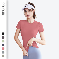 ルル半袖ヨガウェアトップス女性用フィットネスウェアランニングスポーツTシャツ速乾性ヨガ半袖夏
