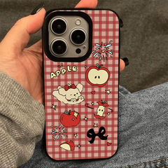 红格纹小狗适用苹果13ProMax手机壳iPhone15创意14大孔16plus软壳