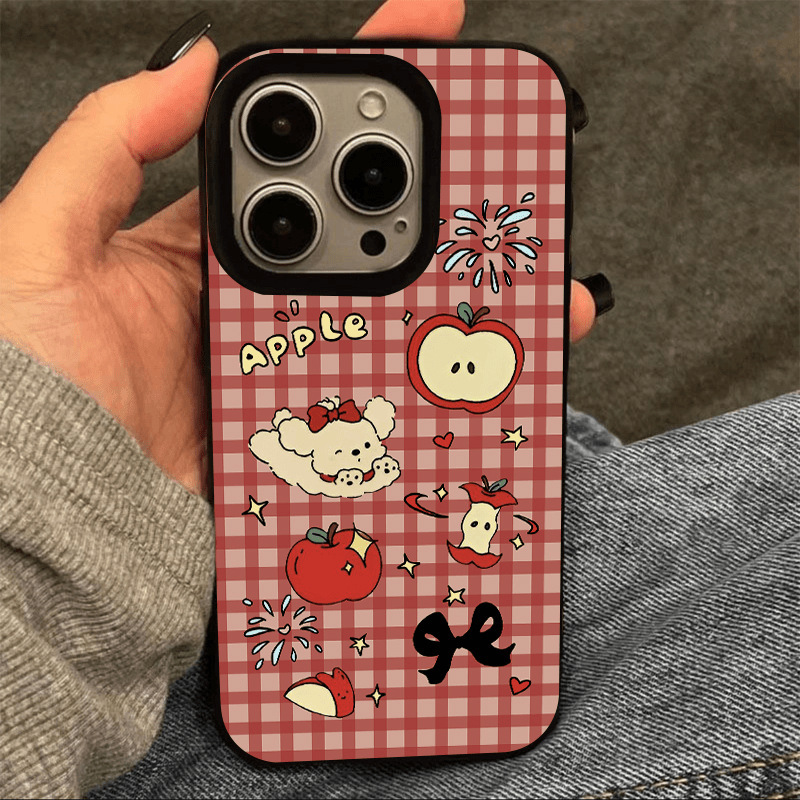 Red Plaid Puppy Suitable for Apple 13Promax Mobile Phone Case Iphone15 Creative 14 Large Hole 16Plus Soft Case