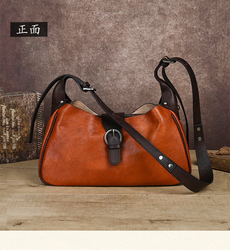 Túi đeo chéo nữ da bò thật vintage, kiểu dáng ôm sát nách — Vàng cổ điển, Màu xanh cổ điển, Nâu cổ điển, Xám đen cổ điển chi tiết 22