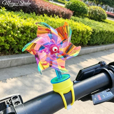 Bicycle electric two-wheeler windmill ornament, motorcycle decorative handlebar strap cartoon rotating small windmill (Car ornaments) - purple-light-up-electric-car-windmill-strap-version