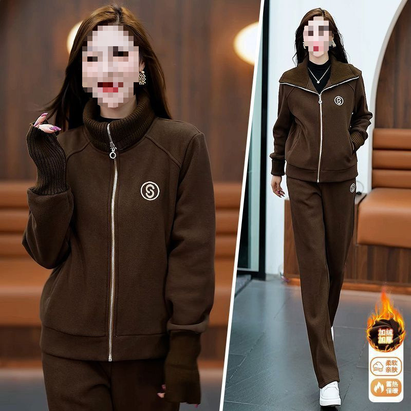 加绒加厚秋冬季卫衣2025新款中年妈妈装开衫外套运动套装女两件套