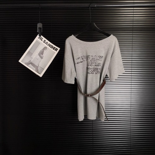 Korean letter print tie waist off-shoulder short-sleeve T-shirt for women, summer loose cute slimming top 96068