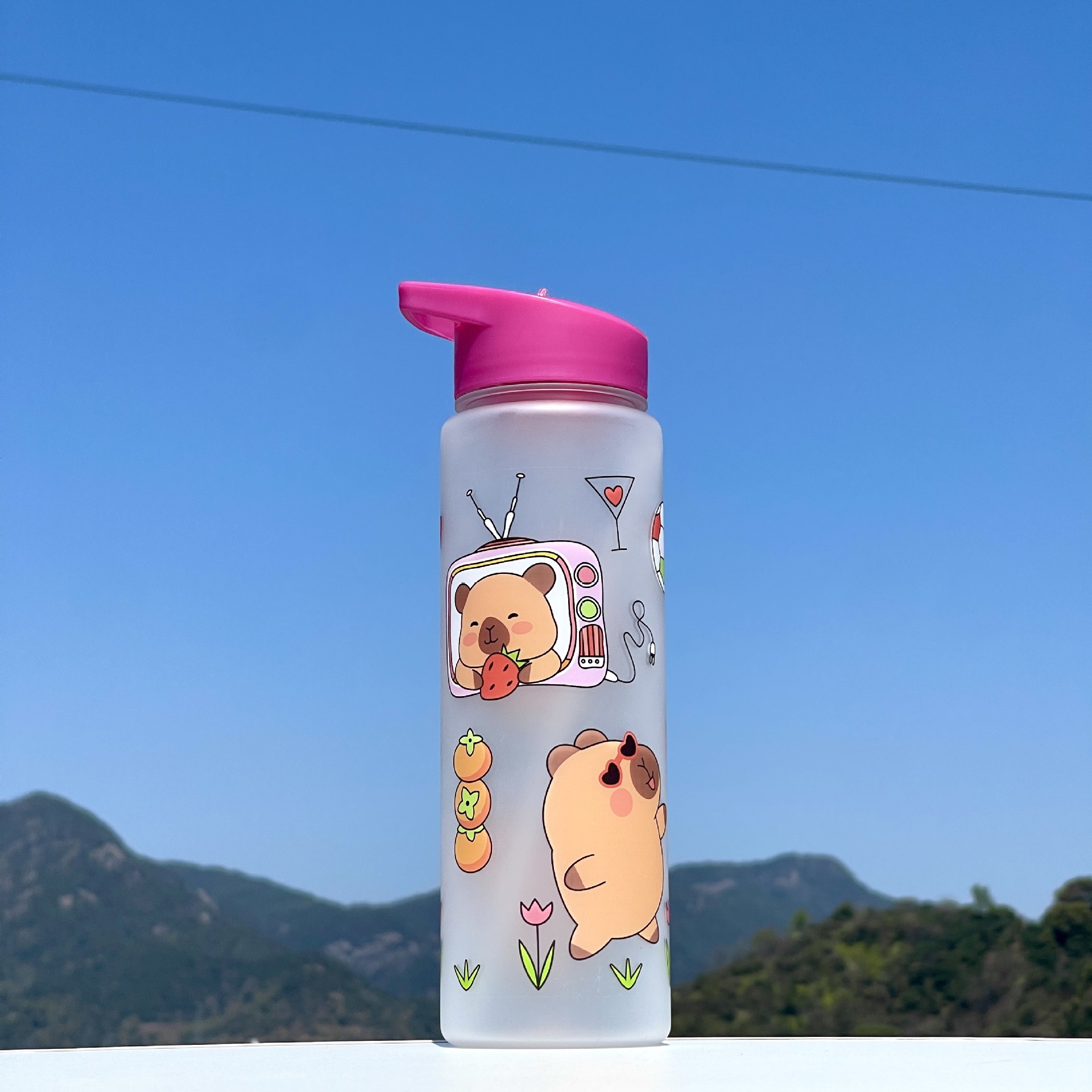 Taza de paja Kapi Barakatong con cierre Taza de mano Taza de plástico para deportes y fitness Taza de agua espacial para hombres y mujeres