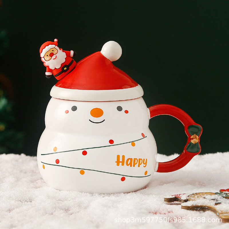 Taza de cerámica de Navidad creativa con tapa cuchara nuevo transfronterizo de dibujos animados de Santa Claus taza de agua taza de regalo caja de regalo