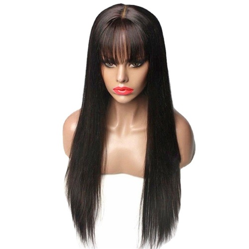 Overseas European and American wig female air bangs long straight hair rose mesh matte silk chemical fiber wig headgear wholesale