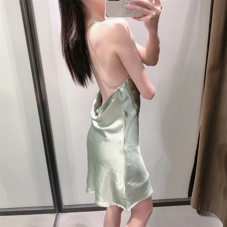 Silk Satin Backless Dress Image 4