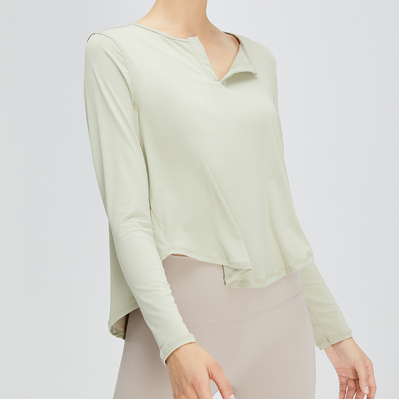 Camiseta de manga larga transpirable curvada de mujer de secado rápido fitness ropa de yoga