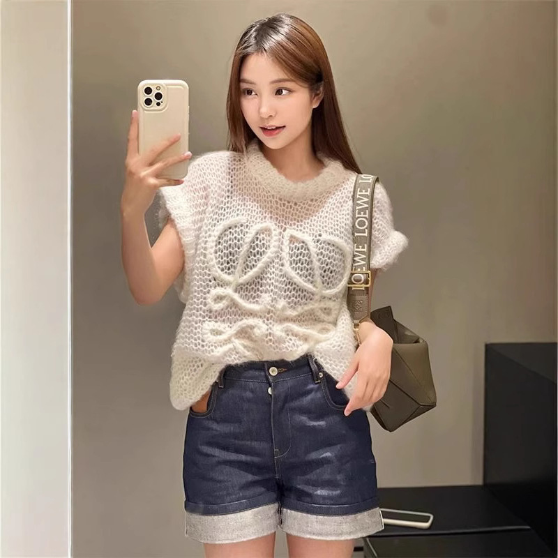 Spring and Autumn New Hollow Letter Hook Sleeveless Knitwear Shawl Top Women's Lazy Style Loose Sweater Jacket
