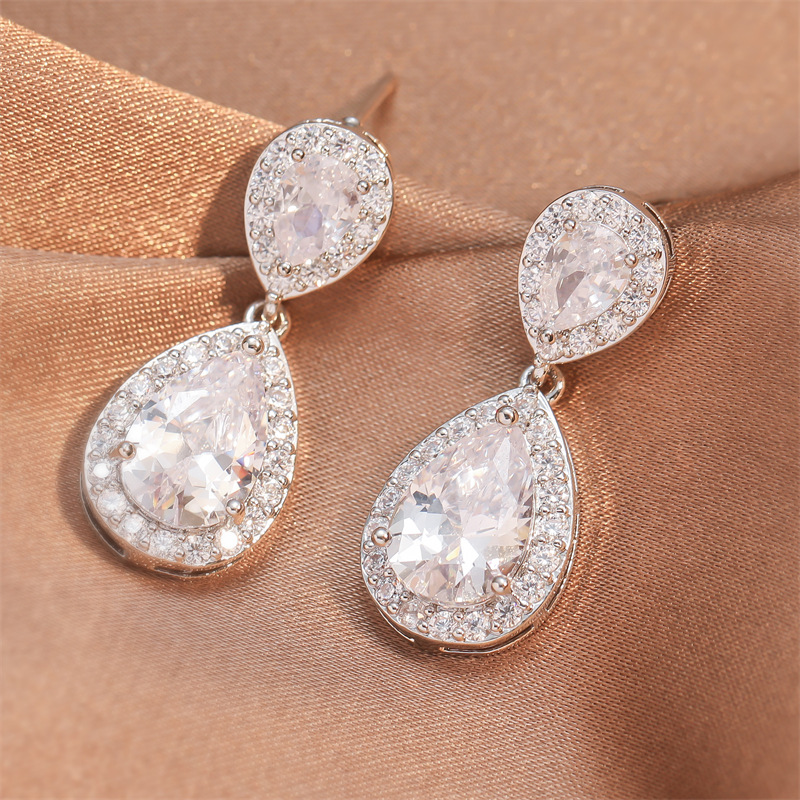 Water Droplets Pattern Women's Gender Inlay Design 1 Pair Shiny Water Droplets Inlay Copper Zircon Ear Cuffs
