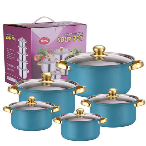 Stainless steel colorful 10-piece set pot soup pot hot pot stainless steel soup pot steamer gift kitchenware exclusive supply