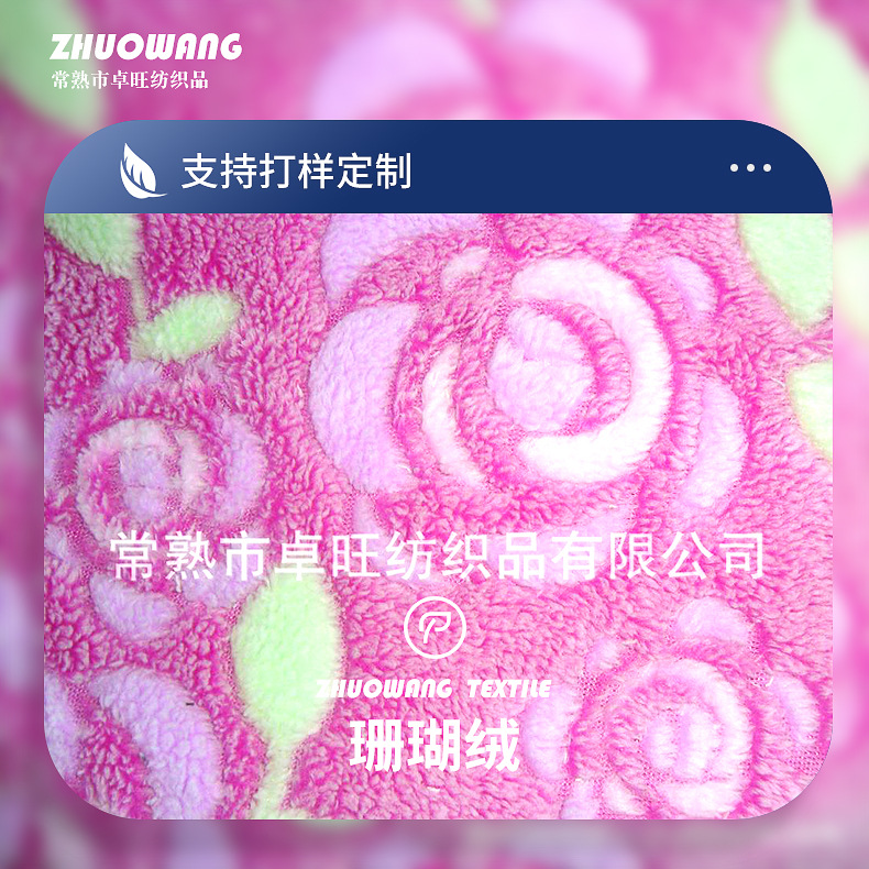 厂家供应288F秋冬定位印花毛绒睡衣毯子服装布料批发  珊瑚绒面料