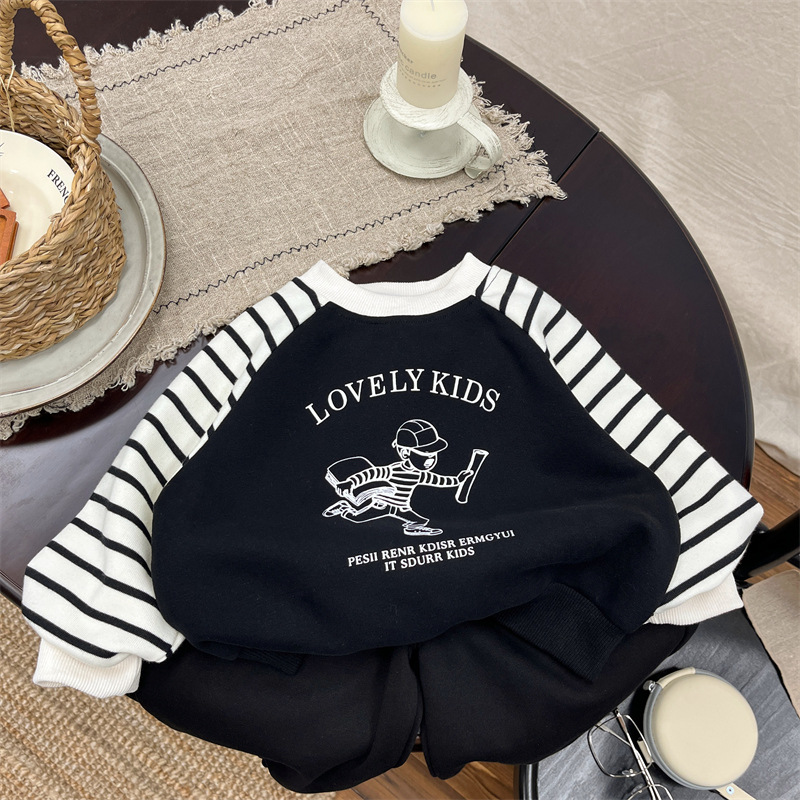 Κορεάτικα ρούχα για αγόρια 2024 νέο φθινοπωρινό φούτερ με κουκούλα, παιδικό ευέλικτο πουλόβερ συνδυασμού, μακρύ βρεφικό καθαρό βαμβάκι_voghion.com