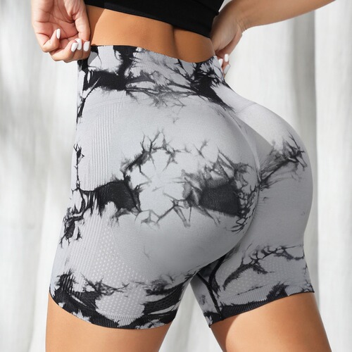 Increase the code manufacturer European and American seamless tie-dye shorts high elasticity abdominal compression cycling fitness pants peach lifting yoga